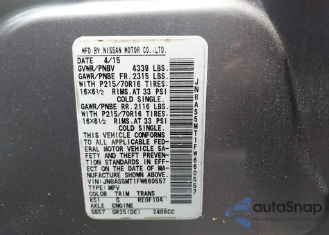 2015 Nissan Rogue Select S from USA, damaged, VIN JN8AS5MT1FW660557